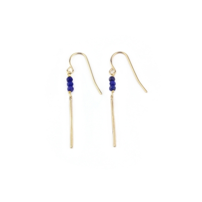 Boucles d'oreilles Mina 3 lapis lazuli dorées à l'or fin